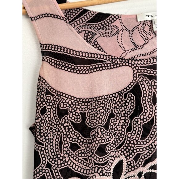 St. John Pink Black Floral Top Silk Blend Women’s Small Soft Girl Quiet Luxury - Picture 5 of 10